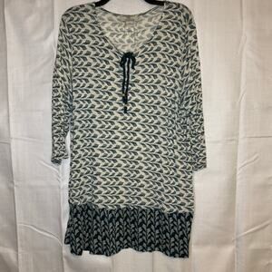 Bob Timberlake XXL Boho Tunic Dress Viscose Tie Neck Embroidered Hem